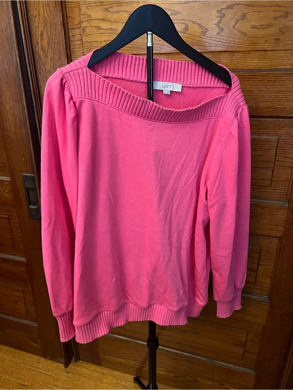 LOFT Coral Pink Off-the-Shoulder Ribbed Sweater